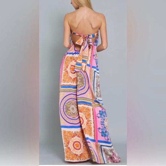 Multicolor Tube Tie Back Chest Elastic Waisted Jumpsuit - Picture 5 of 10